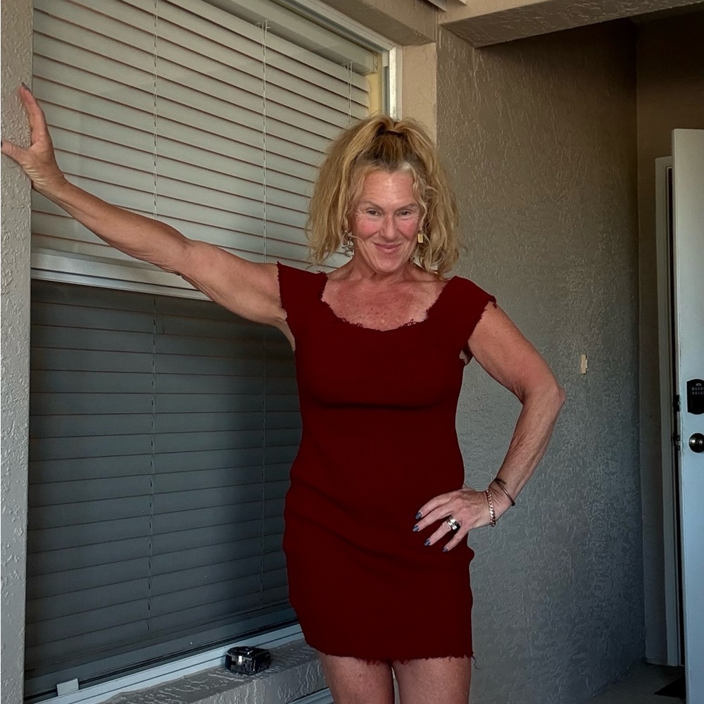 Better Be Red Ribbed Stretch Mini Dress